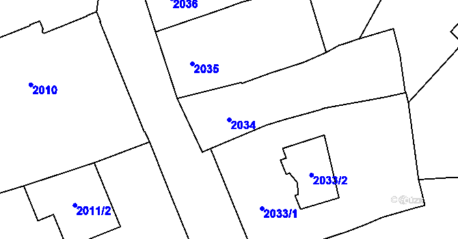 Parcela st. 2034 v KÚ Nové Město, Katastrální mapa
