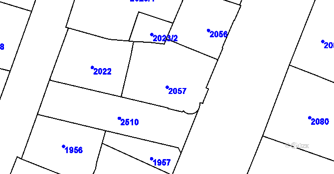Parcela st. 2057 v KÚ Nové Město, Katastrální mapa
