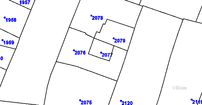 Parcela st. 2077 v KÚ Nové Město, Katastrální mapa