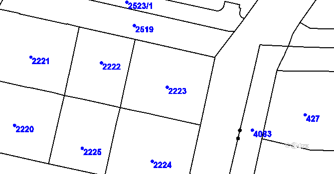 Parcela st. 2223 v KÚ Nové Město, Katastrální mapa