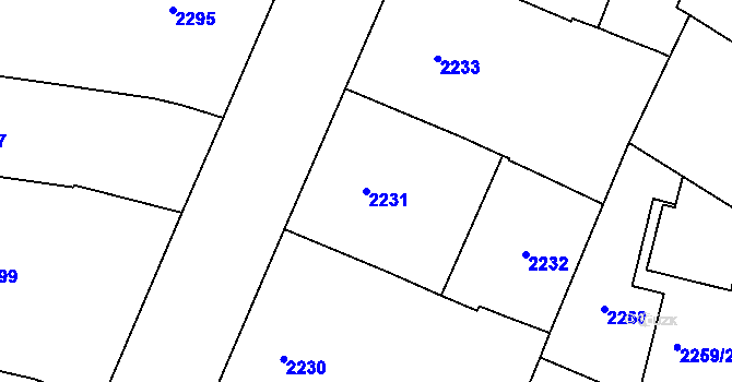 Parcela st. 2231 v KÚ Nové Město, Katastrální mapa