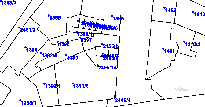 Parcela st. 2455/3 v KÚ Nové Město, Katastrální mapa