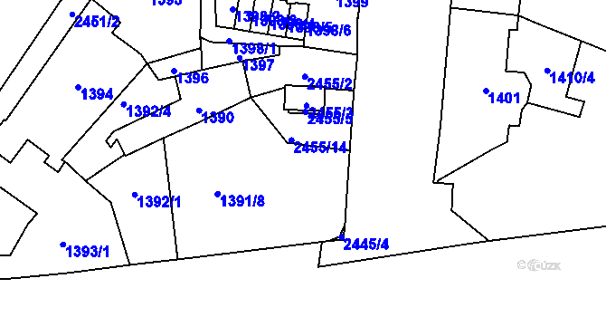 Parcela st. 2455/7 v KÚ Nové Město, Katastrální mapa