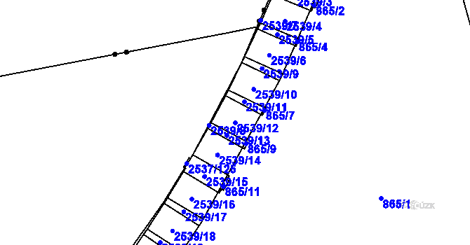 Parcela st. 2539/12 v KÚ Nové Město, Katastrální mapa