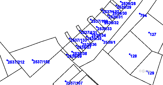 Parcela st. 2539/36 v KÚ Nové Město, Katastrální mapa