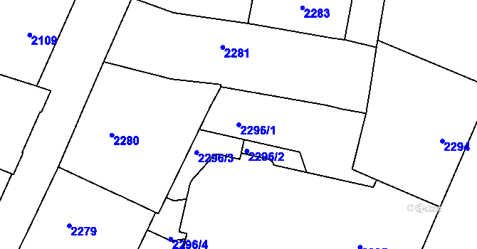 Parcela st. 2296/1 v KÚ Nové Město, Katastrální mapa