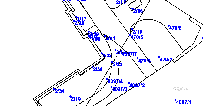 Parcela st. 2/32 v KÚ Nové Město, Katastrální mapa