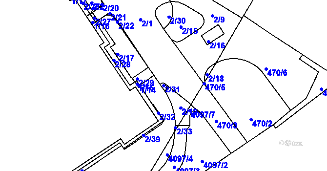 Parcela st. 2/31 v KÚ Nové Město, Katastrální mapa