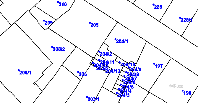 Parcela st. 204/2 v KÚ Vyšehrad, Katastrální mapa