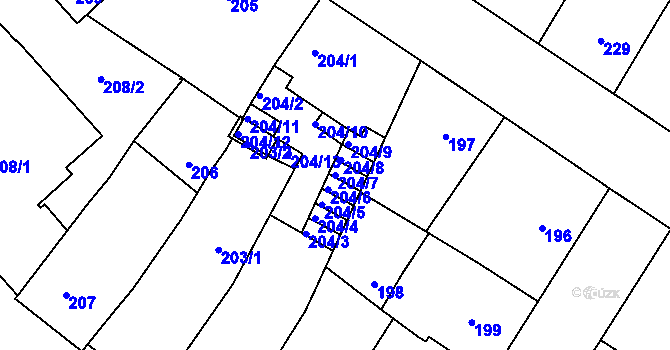 Parcela st. 204/7 v KÚ Vyšehrad, Katastrální mapa