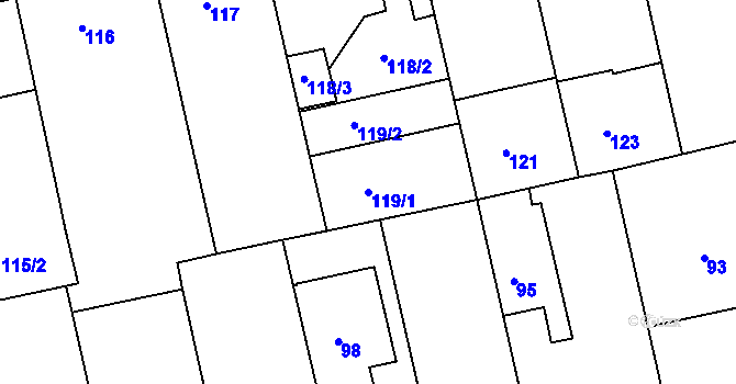 Parcela st. 119/1 v KÚ Žižkov, Katastrální mapa