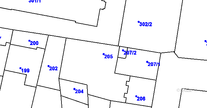 Parcela st. 205 v KÚ Žižkov, Katastrální mapa