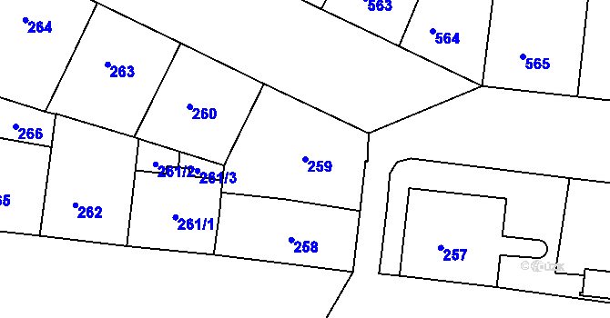 Parcela st. 259 v KÚ Žižkov, Katastrální mapa