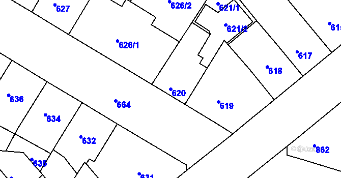 Parcela st. 620 v KÚ Žižkov, Katastrální mapa