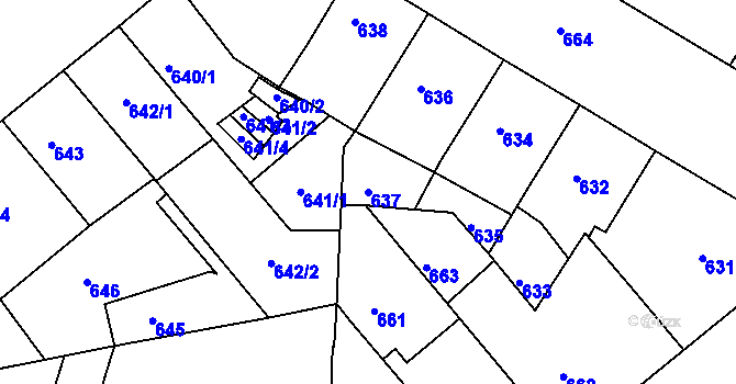 Parcela st. 637 v KÚ Žižkov, Katastrální mapa