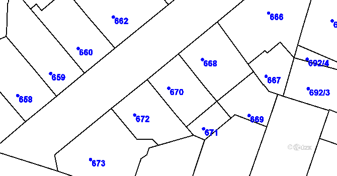Parcela st. 670 v KÚ Žižkov, Katastrální mapa