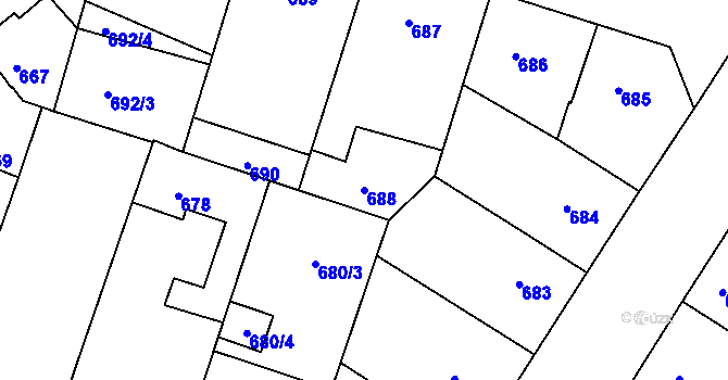 Parcela st. 688 v KÚ Žižkov, Katastrální mapa