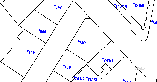 Parcela st. 740 v KÚ Žižkov, Katastrální mapa