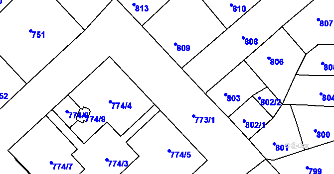 Parcela st. 773 v KÚ Žižkov, Katastrální mapa