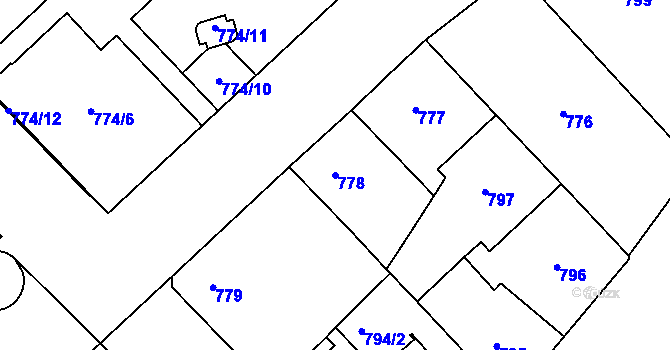 Parcela st. 778 v KÚ Žižkov, Katastrální mapa