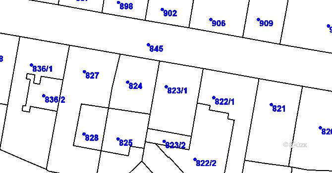 Parcela st. 823/1 v KÚ Žižkov, Katastrální mapa