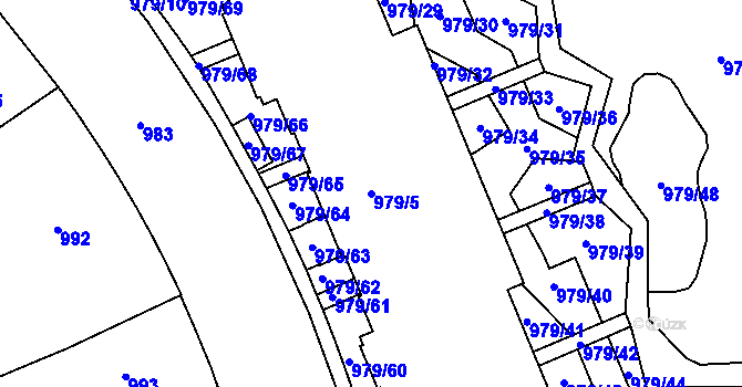 Parcela st. 979/5 v KÚ Žižkov, Katastrální mapa