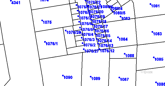 Parcela st. 1076/2 v KÚ Žižkov, Katastrální mapa