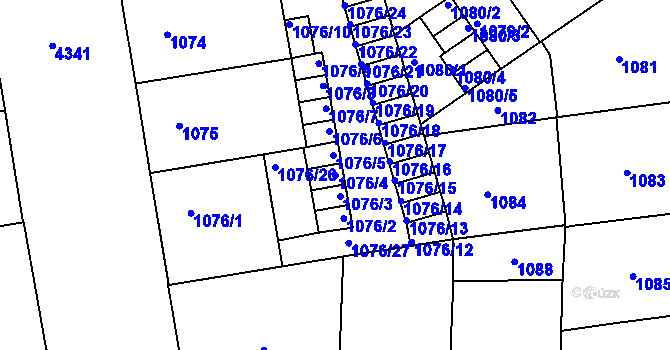 Parcela st. 1076/4 v KÚ Žižkov, Katastrální mapa