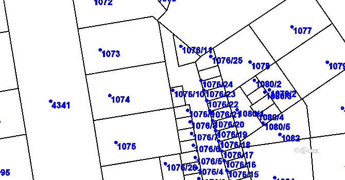Parcela st. 1076/10 v KÚ Žižkov, Katastrální mapa