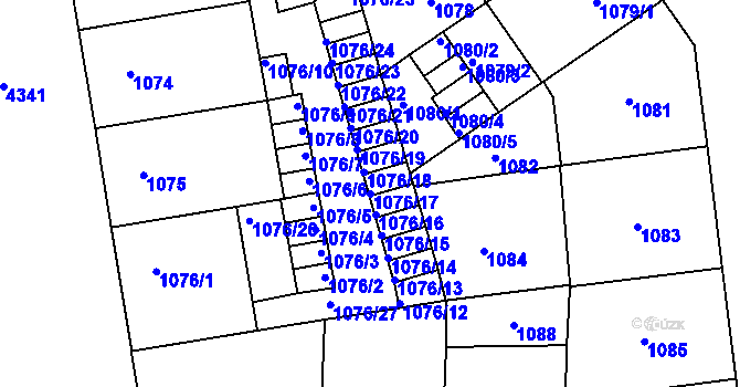 Parcela st. 1076/17 v KÚ Žižkov, Katastrální mapa