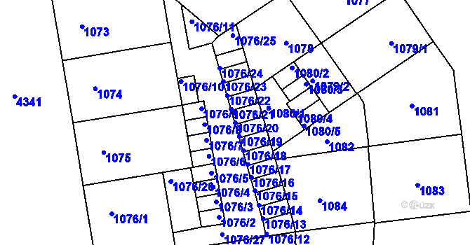Parcela st. 1076/20 v KÚ Žižkov, Katastrální mapa