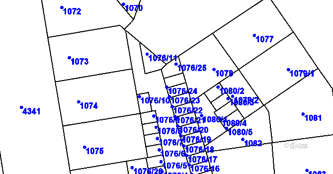 Parcela st. 1076/24 v KÚ Žižkov, Katastrální mapa