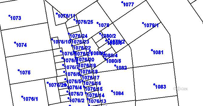 Parcela st. 1080/4 v KÚ Žižkov, Katastrální mapa