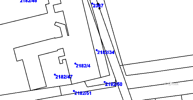 Parcela st. 2182/34 v KÚ Žižkov, Katastrální mapa