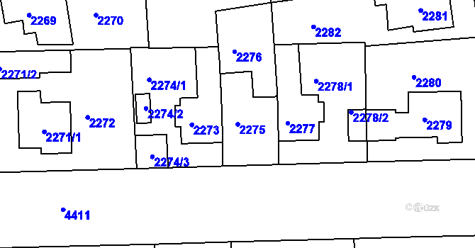 Parcela st. 2275 v KÚ Žižkov, Katastrální mapa