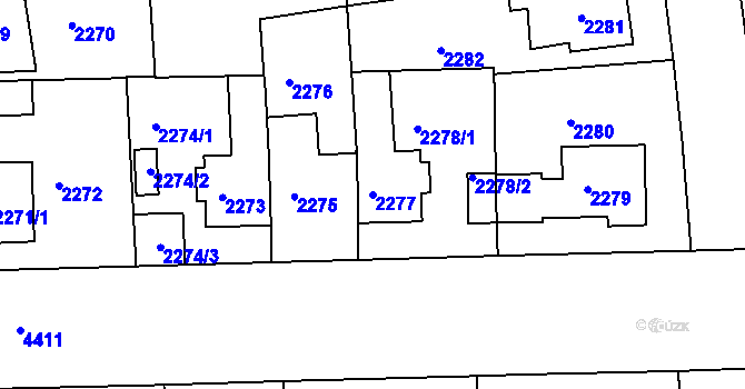 Parcela st. 2277 v KÚ Žižkov, Katastrální mapa