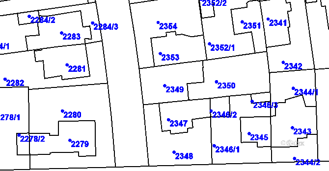 Parcela st. 2349 v KÚ Žižkov, Katastrální mapa