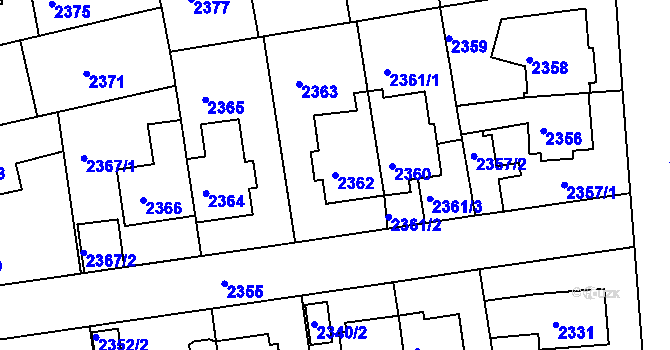 Parcela st. 2362 v KÚ Žižkov, Katastrální mapa