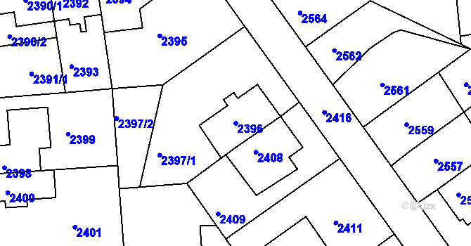 Parcela st. 2396 v KÚ Žižkov, Katastrální mapa
