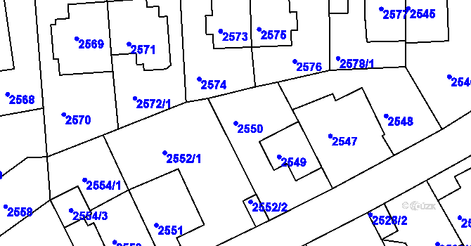 Parcela st. 2550 v KÚ Žižkov, Katastrální mapa