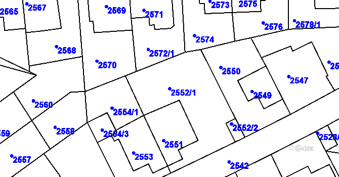 Parcela st. 2552/1 v KÚ Žižkov, Katastrální mapa