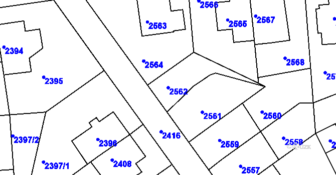 Parcela st. 2562 v KÚ Žižkov, Katastrální mapa