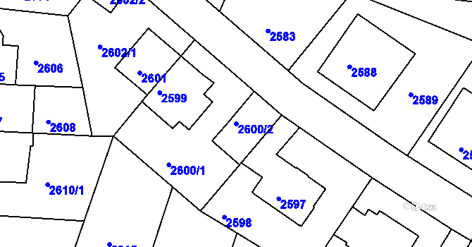 Parcela st. 2600/2 v KÚ Žižkov, Katastrální mapa