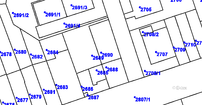 Parcela st. 2690 v KÚ Žižkov, Katastrální mapa
