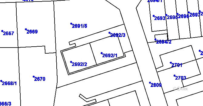 Parcela st. 2692/1 v KÚ Žižkov, Katastrální mapa