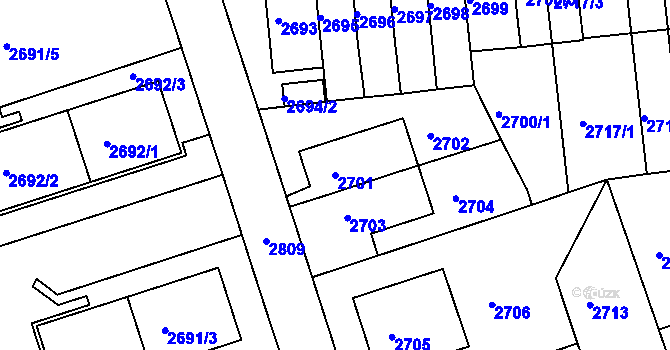 Parcela st. 2701 v KÚ Žižkov, Katastrální mapa
