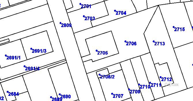 Parcela st. 2705 v KÚ Žižkov, Katastrální mapa