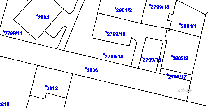 Parcela st. 2799/14 v KÚ Žižkov, Katastrální mapa