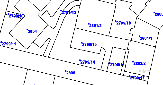 Parcela st. 2799/15 v KÚ Žižkov, Katastrální mapa