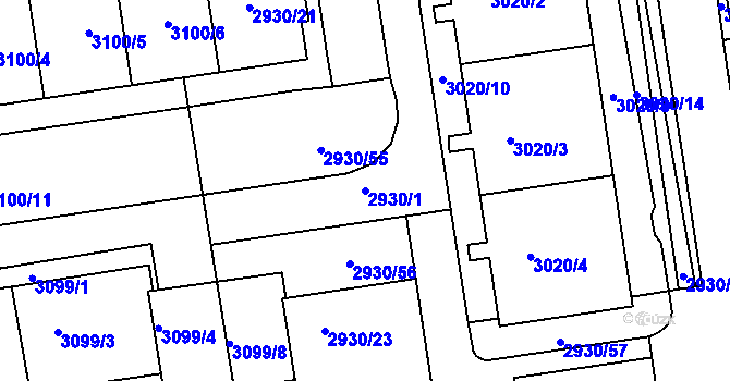 Parcela st. 2930/1 v KÚ Žižkov, Katastrální mapa